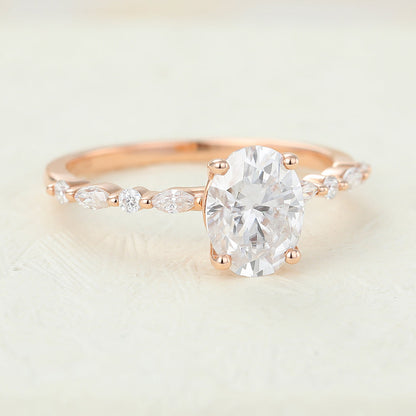 1.33 CT Oval Pave Moissanite Engagement Ring