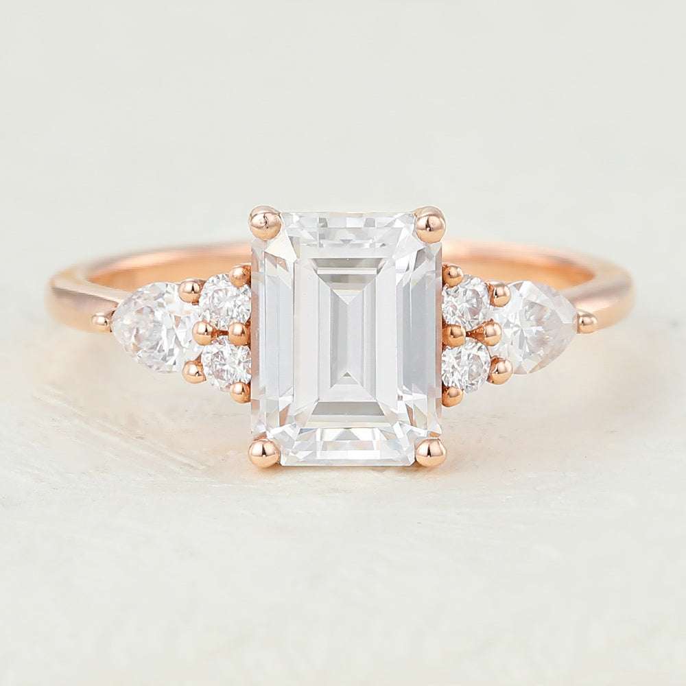 1.6 CT Emerald Cluster Moissanite Engagement Ring