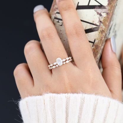 0.84 CT Oval Pave Lab Grown Diamond Bridal Set