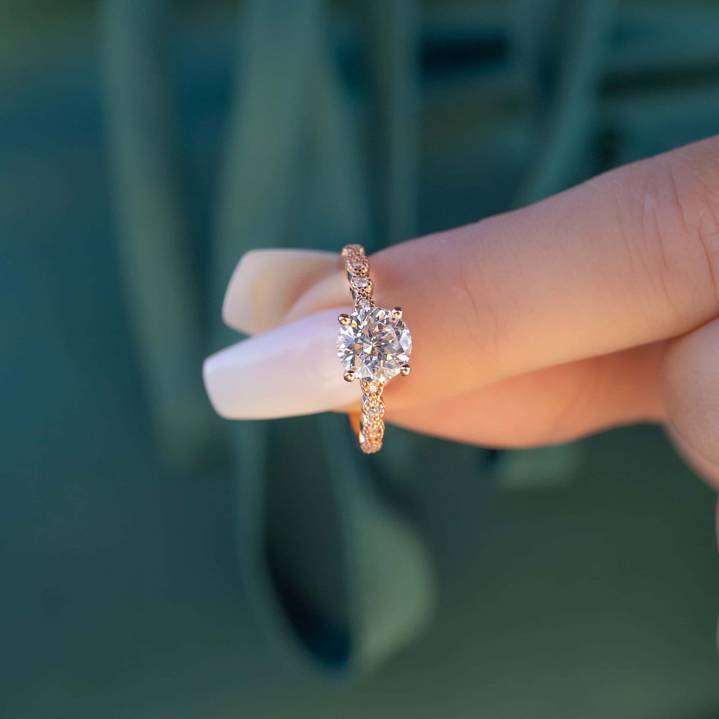 1.8 CT Round Pave Lab Grown Diamond Engagement Ring